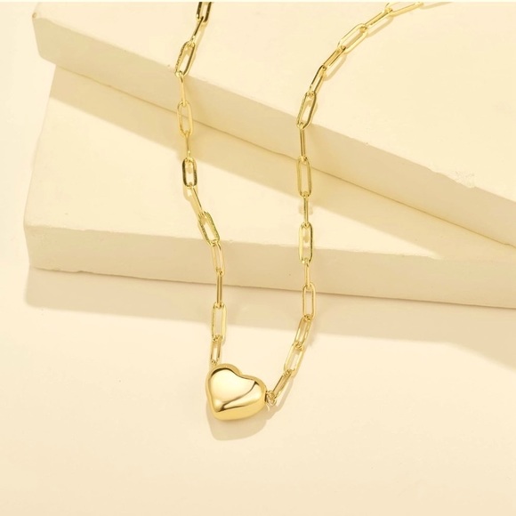 RESTOCKED!!  14k Gold plated puffy heart necklace on paperclip chain💛✨ - Picture 2 of 5